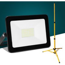 Randaco - swanew 1x 50W Projecteur de chantier à led avec trépied ajustable Projecteur extérieur Projecteur à led Blanc froid