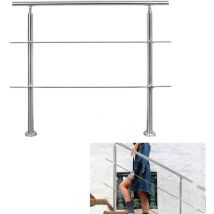 Randaco - Rampe d'escalier acier inoxydable main courante balustrade Garde-corps argenté 80 cm 2 crossbars