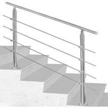 Randaco Rampe d'escalier acier inoxydable main courante balustrade Garde-corps argenté 100 cm 4 crossbars