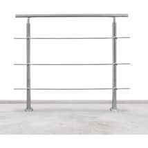 Randaco - Rampe d'escalier acier inoxydable main courante balustrade Garde-corps argenté 100 cm 3 crossbars