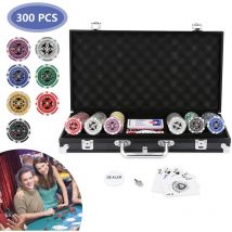 Swanew Jetons de poker Boîte métallique en plastique 300 jetons Marque Mallette de poker Set de poker