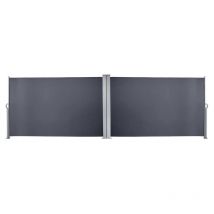 Swanew Double Paravent Brise Vue Occultant 180x600cm Rétractable Auvent Latéral Gris