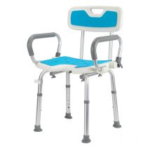 Siège de douche réglable en hauteur tabouret de douche antidérapants charge max.136 Kg alu hdpe blanc Bleu Accoudoir réversible - Randaco