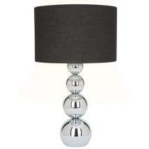 Ranex - Lampe de chevet variateur tactile lampe de table chrome lampe de salon lampe de lecture, métal chromé textile noir, 1x E14, DxH 25 x 43 cm