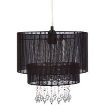 Elegante Pendelleuchte mit Acrylanhängern, transparenter Schirm schwarz, amy