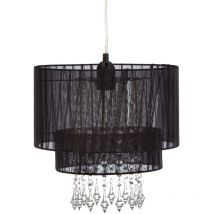 Ranex - Lampada a sospensione lampada a sospensione lampadario tavolo da pranzo lampada da soggiorno, metallo nero tessuto cristalli plastica, 1x