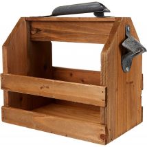 Caisse Vintage En Bois Décapsuleur - Marron - 24x15x22 Cm - Capacité 6 Canettes - Bois Et Métal