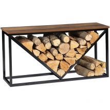 Range bûches horizontal hawkins acier noir plateau bois foncé pour cheminée