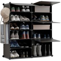 Range-chaussures Modulaire Cube C6 Noir – 1200992 – Étagère à chaussures modulaire 6 cubes 12 compartiments – Longueur 83 cm, Hauteur 95 cm, Largeur 