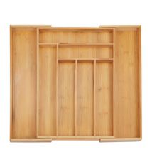Range-couvert en bambou extensible, hlp : 5 x 32,5 - 52 x 45,5 cm, organiseur de tiroir pour cuisine, nature - Relaxdays