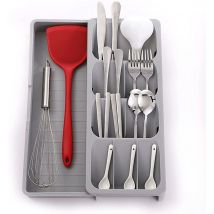 Tigrezy - Range-couverts compact en plastique, organiseur extensible pour tiroir d'argenterie, porte-ustensiles pour rangement de cuisine (gris)