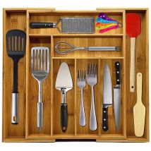 Range-couverts Organiseur De Tiroir De Cuisine En Bois : 34×43-50×5cm Extensible En Bambou, Nature De 6 À 8 Compartiments Penderie Bijoux Cravate 