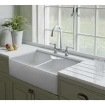 Rangemaster - Farmhouse Belfast Kitchen Sink Double Bowl 2.0 Ceramic White Stylish
