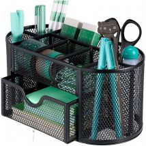 Rangement Bureau Organisateur - Métal Grillagé - Pot à Crayon - Accessoire Bureau - Porte Stylo - Noir