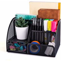 Rangement de Bureau Multifonctionnel, Organisateur de Bureau en Filet Simple avec Tiroir Coulissant, Porte-Stylo Peu Encombrant (Noir)