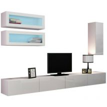 Mobilier1 - Ensemble de salon Venenou 138, Blanc + Blanc brillant