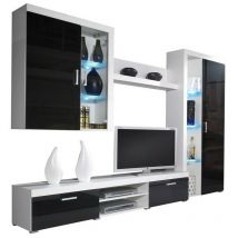 Mobilier1 - Ensemble de salon Odebeli 106, Blanc + Noir brillant