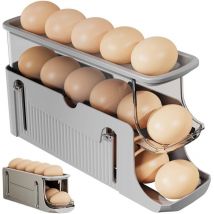 Sinbinta - Rangement oeuf frigo,Boite a oeuf,Range oeuf distributeur,3 étages pour 17 oeufs, peu encombrant - Gris