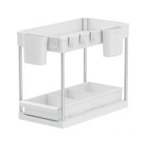 Rangement sous évier/étagère cuisine, blanc, 2 niveaux avec tiroir