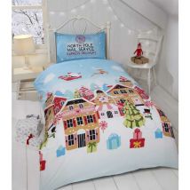 Rapport Home - Rapport Gingerbread Town Toddler Junior Duvet Cover Set Children's Christmas Bedding Set - Blue