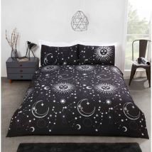 Set copripiumino per letto matrimoniale, in policotone, motivo celestiale, colore: Nero - Rapport Home