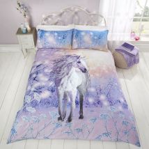 Rapport Magical Unicorn Quilt Duvet Cover Bed Set, Polycotton, Purple, Double - Multicoloured