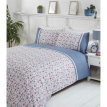 Rapport Home - Rapport Penelope Floral Daisy Lace Trim Blue King Size Duvet Cover Set Bedding Bed Set - Blue