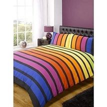 Rapport, Soho Set Copripiumino, a Strisce Multicolore Blu Viola Arancione Giallo Verde, Taglia Unica – Biancheria da Letto