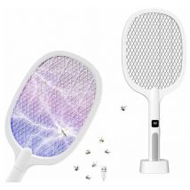 Raquette Électrique Insectes Anti-Moustiques à Lumière uv 3400V 2 en 1 1200mAh usb Rechargeable Tapette à Mouches Électrique