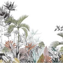 Rasch - Vlies Fototapete Tropical House 688146 Blumen Floral Fototapete 3 x 4 m Weiß Grün Rot Braun Tapete für Wohnzimmer Schlafzimmer Küche Flur