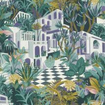 Vliestapete Tropical House 687415 Botanical Dschungel Tapete 10.05 x 0.53 m Grün Blau Lila Weiß Tapete für Wohnzimmer Schlafzimmer Küche Flur