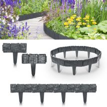 Rasenkante Stein Beeteinfassung Beetbegrenzung PP-Rasenkanten kunststoff für Garten,Wiese LxH 25x23cm 40-teilige/10M Anthrazit