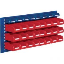 Sichtlagerkastenset H450xB1000xT250mm Stahlblech/Polyethylen Kunststoffbeschichtung blau + rot 24 x Gr.7 rot / 8 x Gr. 8 blau