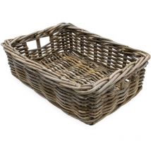 Spetebo - Rattan Aufbewahrungkorb rechteckig shabby grau - 45 x 36 cm - Regalkorb aus Weide geflochten mit Griffen