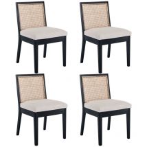 Wahson Office Chairs - Dining Chairs Set of 4 in Rattan Upholstered Side Chairs Rustic Kitchen Chairs with Solid Wood Legs for Dining Living Room,