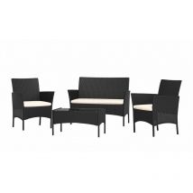 Rattan Garden Furniture 4 Piece Patio Set with 2 Single Chairs, 1 Double Sofa and 1 Table Black