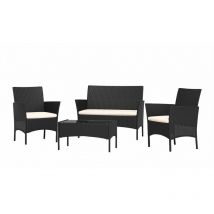 Rattantree - Rattan Garden Furniture 4 Pieces Patio Set with 2 Single Chairs, 1 Double Sofa and 1 Table Black