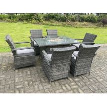 Fimous - Rattan Garden Furniture Gas Fire Pit Rectangle Round Dining Table And Dining Chairs 6 Seater + Rectangular Table