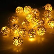 Osqi - Rattan-kugel-led-lichterkette, 20 Led-kugel-deko-lichter, 5 Cm Durchmesser, Rattan-lichter Für Hochzeiten Im Innenbereich, Weihnachten, 