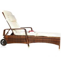 Mucola - Tumbona ajustable mueble para patio Tumbona de jardín de Ratán marrón de Poly ratán Tumbona silla de playa colchoneta silla de jardín