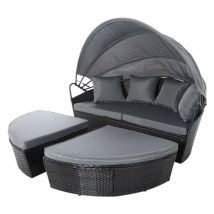 Evre - Rattan Outdoor Garden Bali Day Bed Patio Sun Lounge in Black