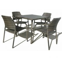 Furniture One - Rattan Patio Dining Set w Stackable Chair - 120L x 84W x 74H cm for 4 seater - Grey