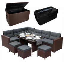 Rattan Eckgarnitur & Kissenbox Große 582l Auflagenbox Gartentruhe Braun