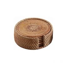 Rattan Woven Coasters Round Coasters Insulation Pads Desk Mat - 6 Pieces