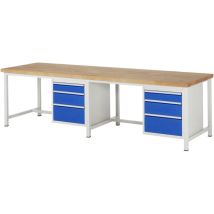 Werkbank Höhenverstellbar 8159a1, B3000xt900xh840-1040mm, 6x Schublade-ta - Rau