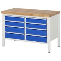 Werkbank höhenverstellbar 8477A2, B1250xT700xH840-1040mm, 8x Schublade-TA - RAU