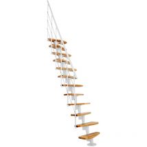 Matisère - platzsparende gerade Treppe 11 Stufen - erreichbare Höhe 2.06 bis 2.70m - Breite 65cm - weiße Struktur und Buchestufe - NIZZA60/I/BN-11