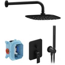 Flat - Set de douche avec mitigeur encastré, corps d'encastrement, 25x25 cm, noir X07S071 - Ravak