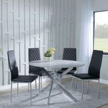 Ravenna Grey Glass and Chrome Metal Dining Set Set of 4 Dining Chairs