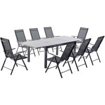 Concept-usine - Conjunto de jardín de aluminio gris de 8 plazas ravenne